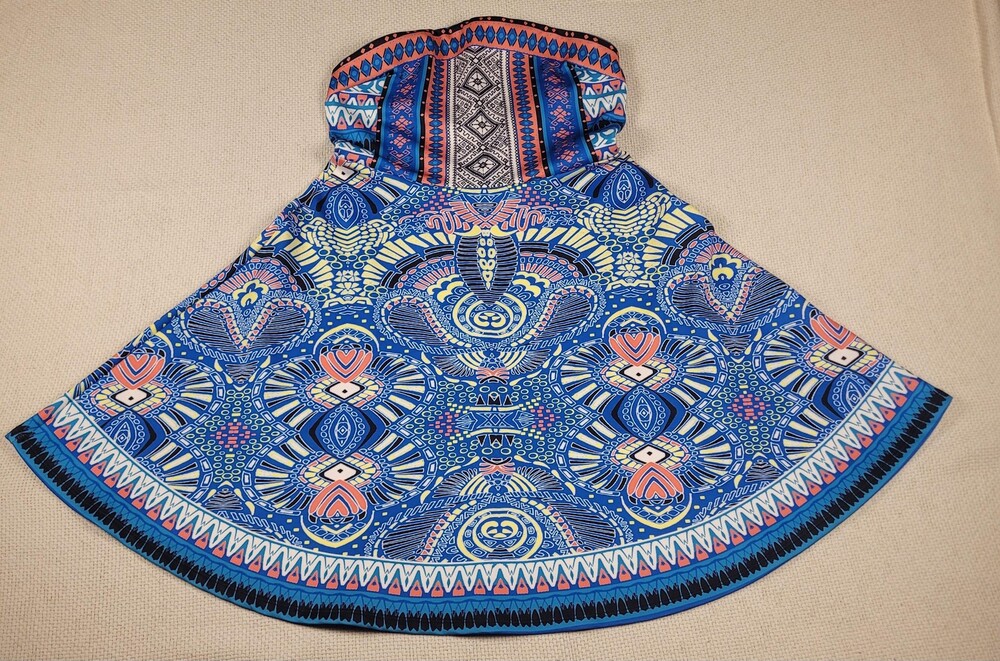 Flying Tomato Dress Womens Medium Blue Strapless Boho Print Festival Party Chic